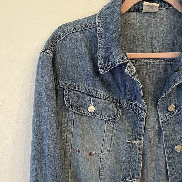 Vintage Old Navy Denim Jacket Womens Medium 90s Grunge Cropped Button Casual - Picture 3 of 10